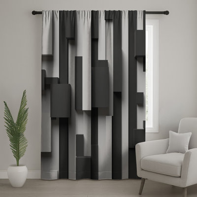 Black White Rectangles Window Curtains, Rectangles Sheer & Blockout Curtains - 1 Panel