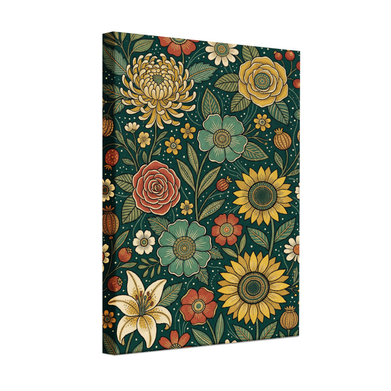 Motif floral de plantes et de fleurs aux couleurs vives et aux feuilles détaillées, H 18 po x l 12 po
