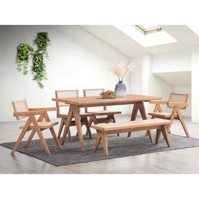 Table de salle à manger en noyer 6 pièces avec finition naturelle