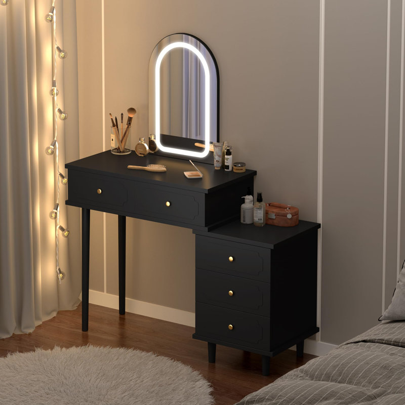 Bureau de maquillage avec miroir et lumières, Noir