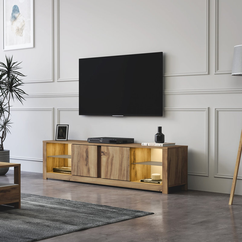 Élégant meuble télé 70,9 po x 17,7 po x 13,8 po | 100% panneau de particules enduit de mélamine, épaisseur: 0,7 pouce | Nombreuses tablettes, conception murale pour salon moderne et décor rustique