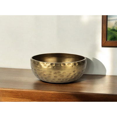 Marsboro 11" Antiqued Brass Hammered Artisan Round Centerpiece Bowl