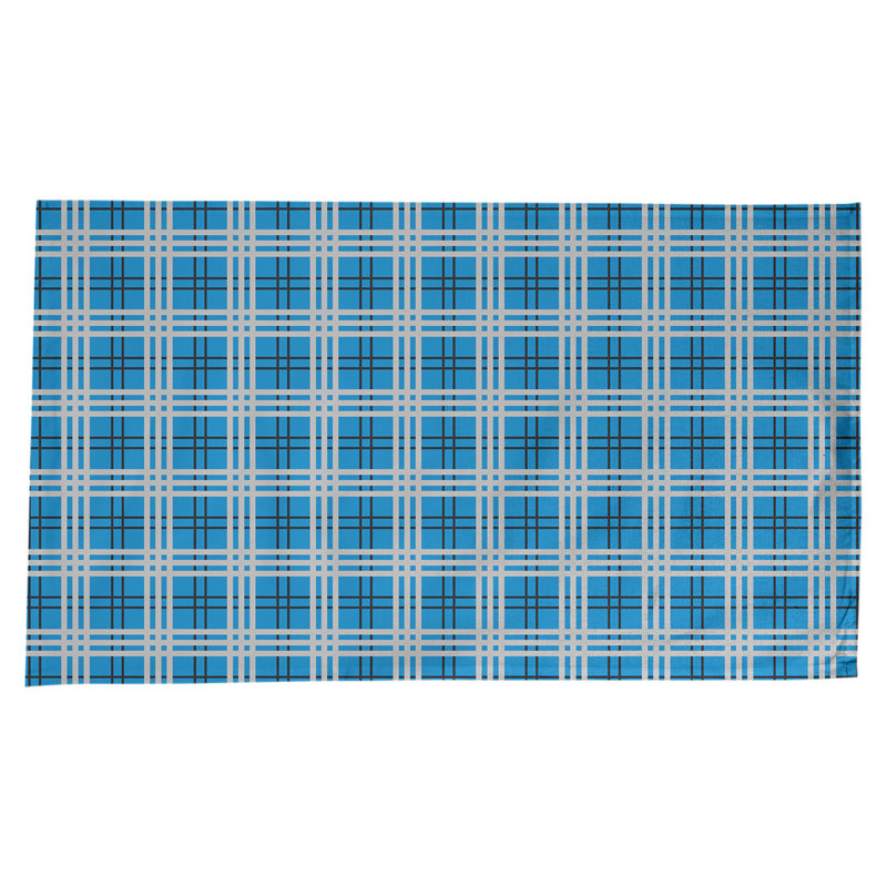 Nappe en mélange de coton à carreaux, Bleu Carolina / noir / argent