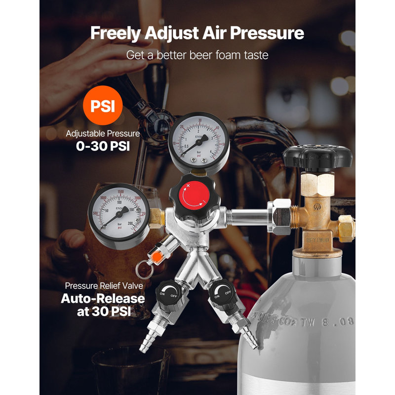 CO2 Regulator - 7.3" W x7.3" D x 6.3" H - 1 Piece - Adjustable settings for customized operation