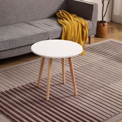 Stylish Modern Round Coffee Table, 550mm , Graceful High Foot Design, Convenient Install, White & Oak, 22.2in W, 8.03lb Contemporary , Foot, Simple + by George Oliver