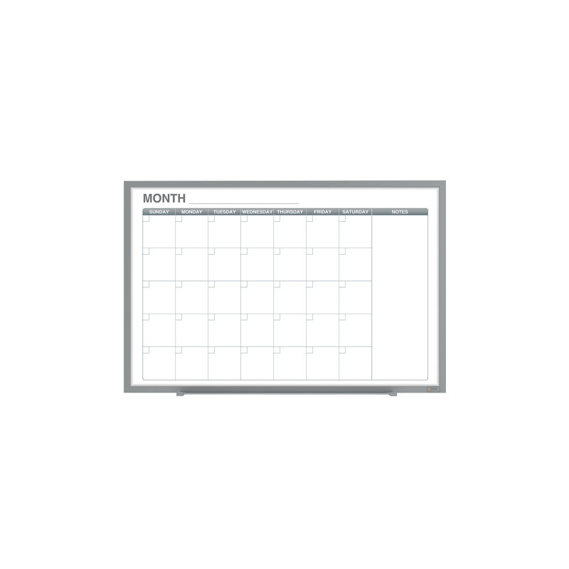 Tableau blanc magnétique avec cadre en aluminium Ghent, Calendrier horizontal de 1 mois, 48,5 po x 72,5 po