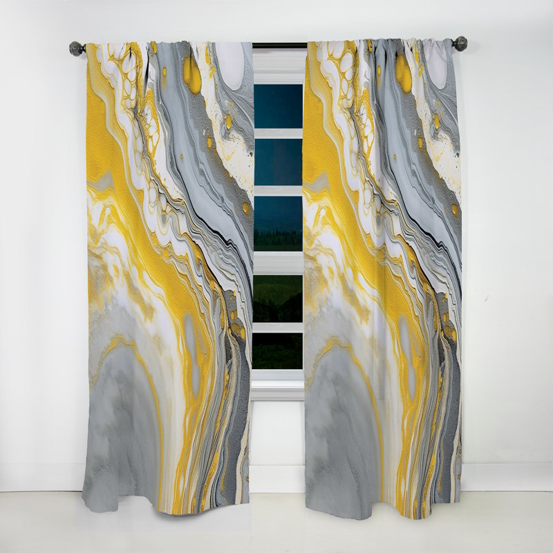 Rideau en velours abstrait gris et jaune Symphony, L 52 po x L 108 po
