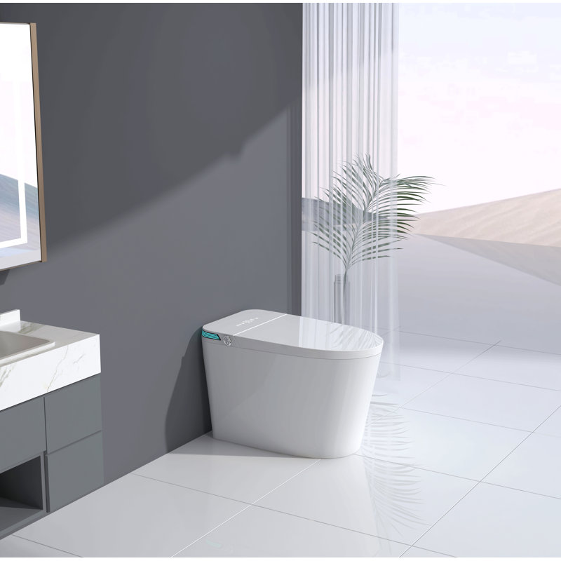 Luxury Intelligent Smart Toilet With Instant Warm Water Sprayer And Dryer, Auto Flush /Foot Sensor Operation, Adjusted Temp Heated Bidet Seat, Led Display White