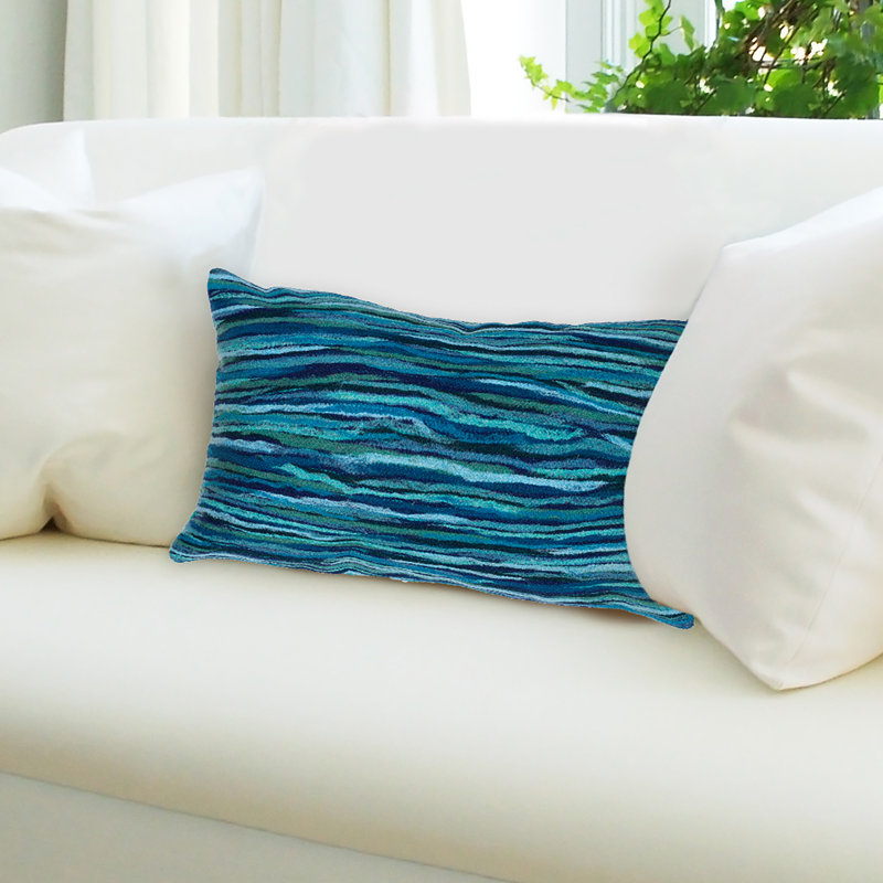 Blue Striped Polyester Rectangular Indoor/Outdoor Pillow