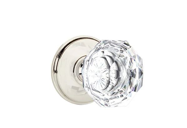 Ensemble de mortaise intérieure Emtek Passage avec rosette Watford et poignée en verre Diamond (LH), Nickel poli