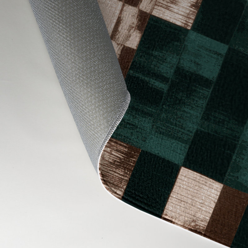Tapis d'intérieur et d'extérieur à carreaux vert, Rectangulaire 3 pi x 5 pi
