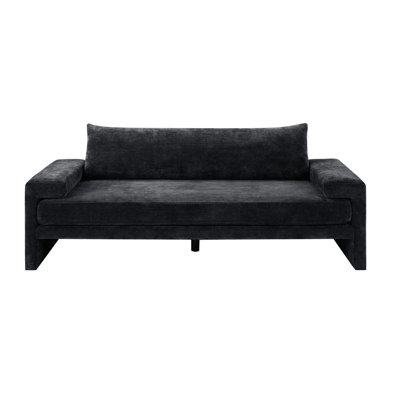 Canapé rembourré 3 places en chenille de 80,7 po avec accoudoirs larges, coussin épais, dossier ergonomique pour le salon, la chambre à coucher ou le bureau, noir