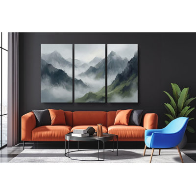 "Misty Mountain", reproduction d'art sur toile, "Foggy Peaks", peinture à l'huile sur toile, 3 pièces