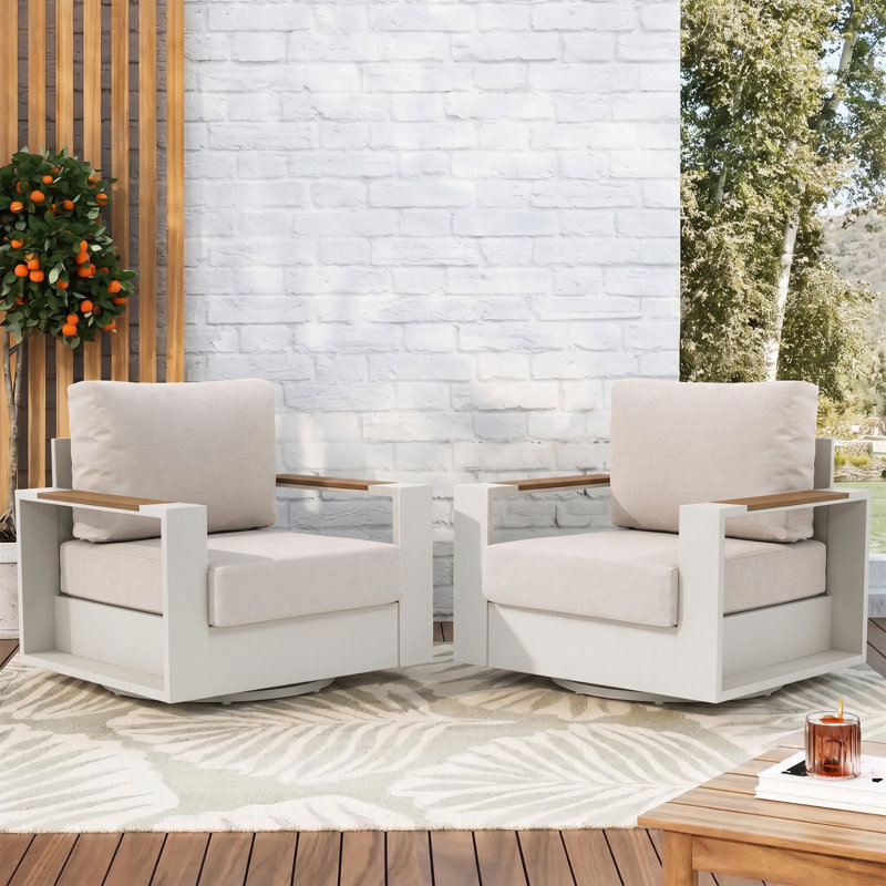 Ensemble de chaises d'extérieur pivotantes à 360 degrés (ensemble de 2), Structure champagne / coussin beige