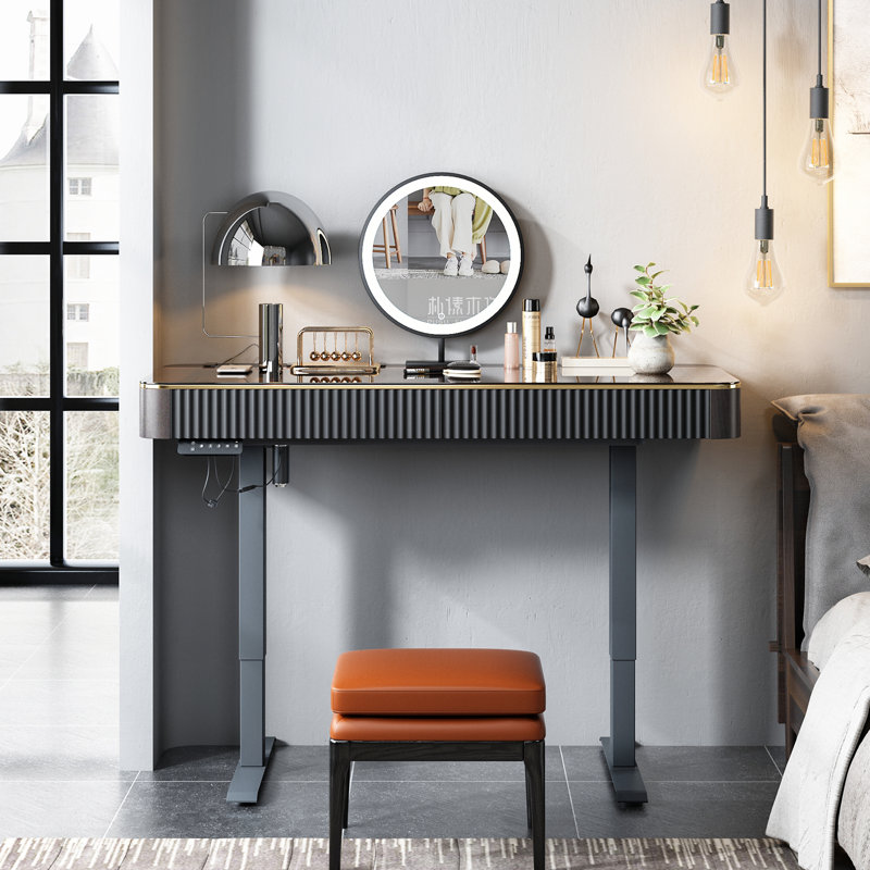 Ensemble de coiffeuse à maquillage, réglable en hauteur, prise de courant USB, plateau en verre, tiroir de rangement