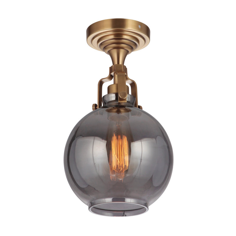 Javen Semi Flush Mount, Vintage Brass, Smoked Clear