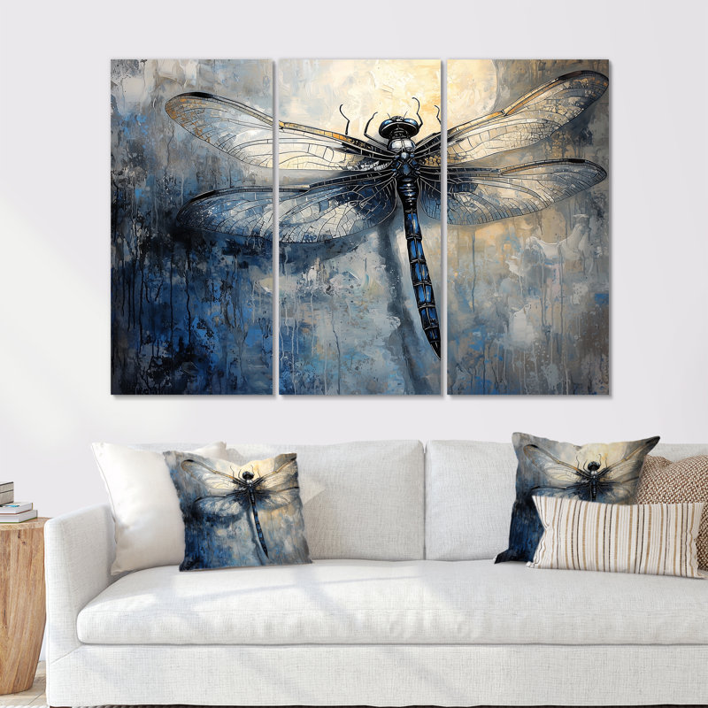 «Bluelflyfly», impression d'art de libellule bleue, H 28 po x l 36 po x P 1 po, Métal métal