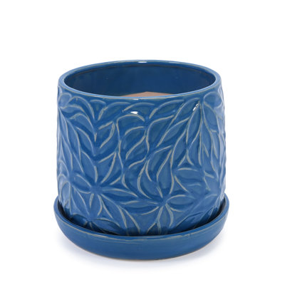 2 pots de fleurs en céramique de 7 po de couleur bleu marine antique, résistants à la chaleur et aux intempéries, trou de drainage pour le développement des racines, pots de fleurs modernes avec finition bleue, 2, durabilité, espaces fonctionnels
