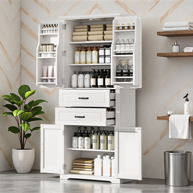 72" Modern White Cabinets For Bathroom, Ample Storage