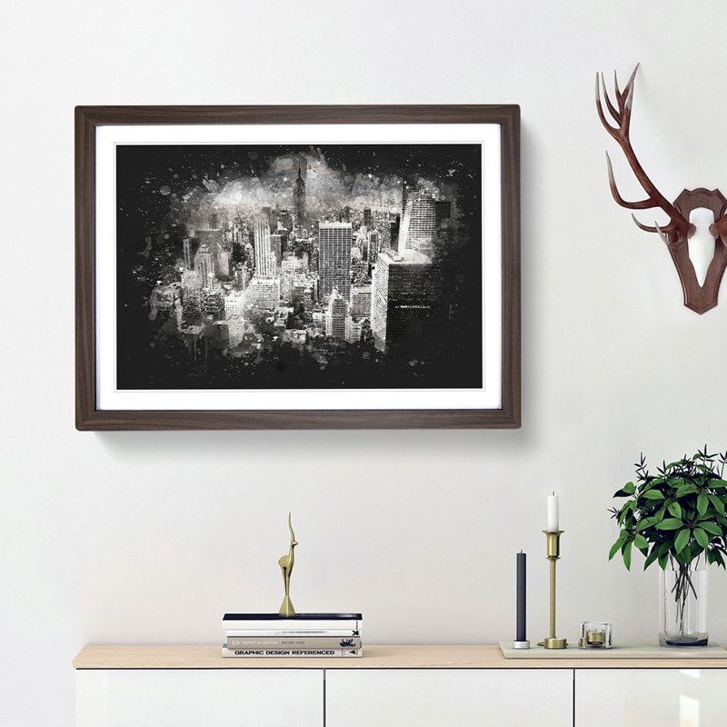 A New York Skyline - Picture Frame Graphic Art Print, Walnut Framed, 62cm H x 87cm W x 2cm D