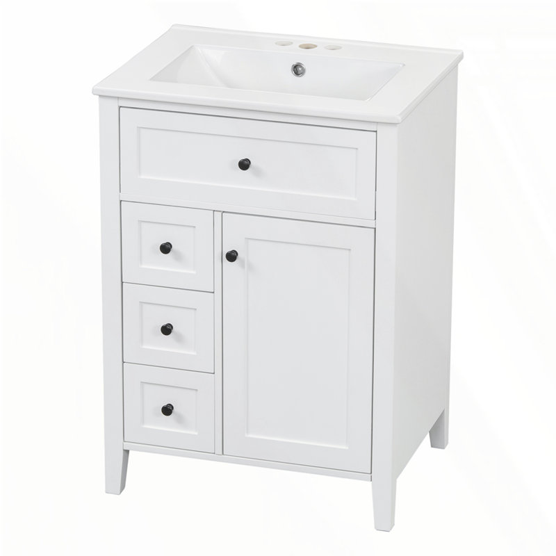 Meuble-lavabo 24 po avec lavabo, Noir, Blanc