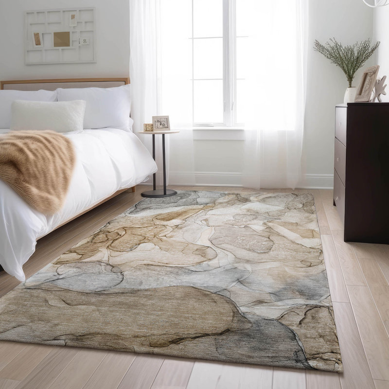 Tapis beige lavable à la machine de qualité supérieure 10 pi x 14 pi Cerrito AMF512, Rectangle 8 pi x 10 pi