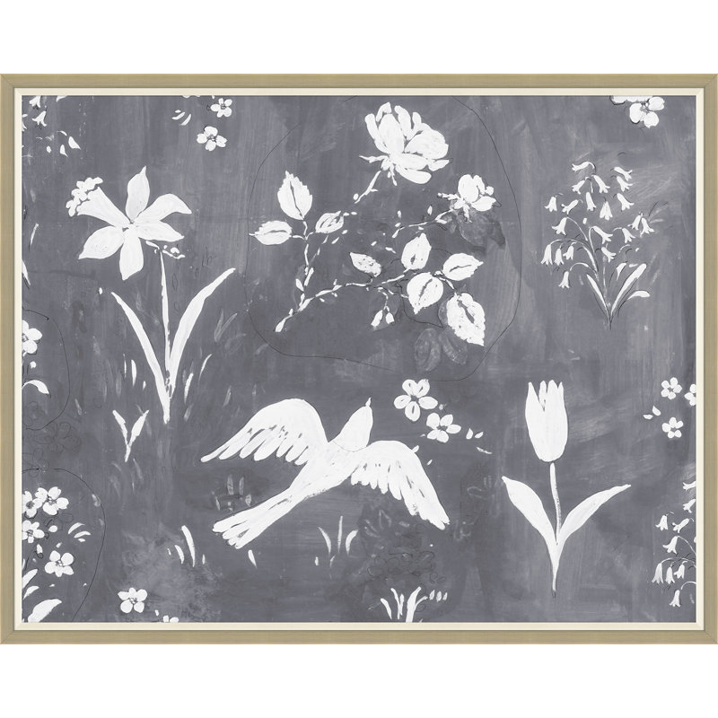 Flower Garden Gris Print, 43" H x 54" W x 1.25" D, Silver Framed