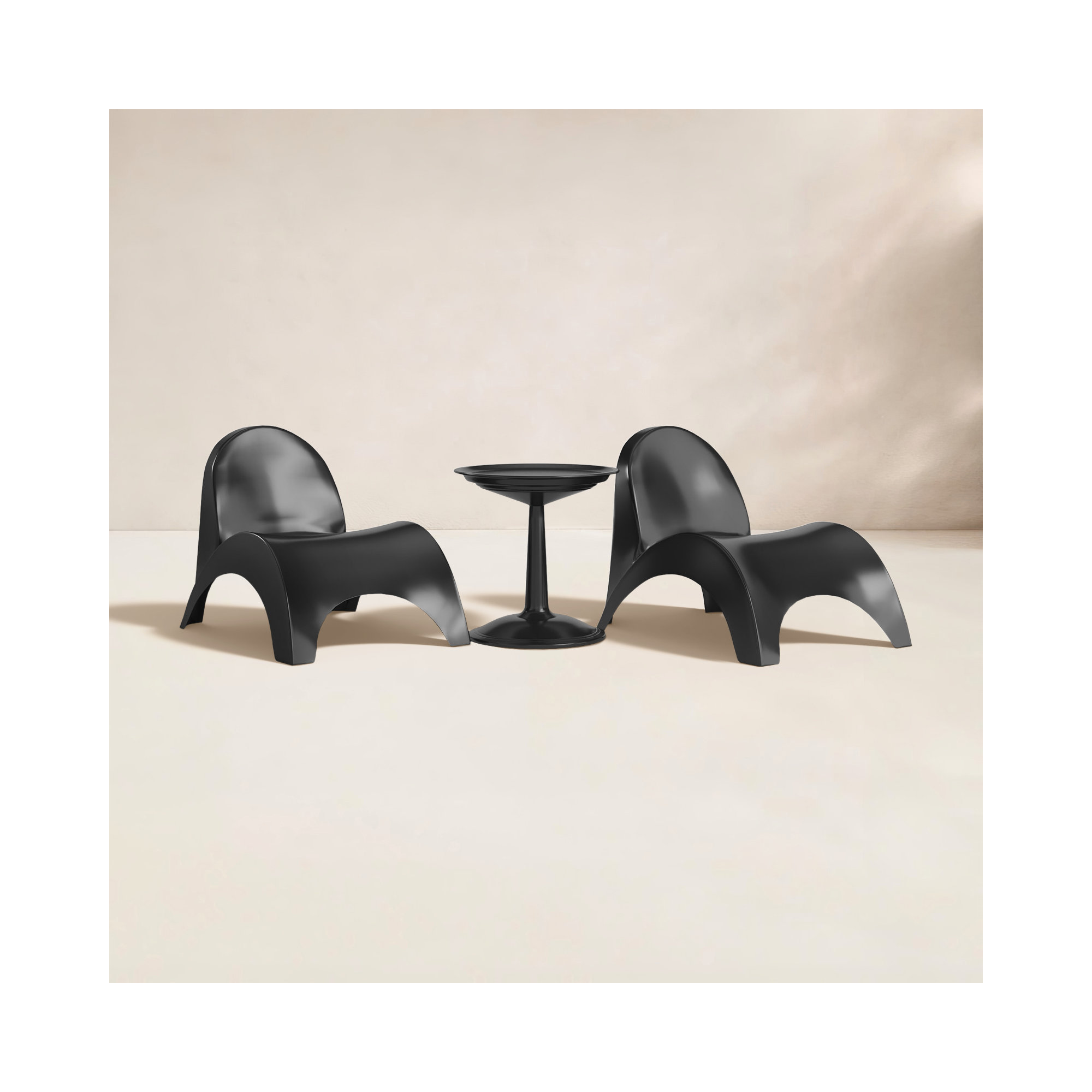 Ameswood Plastic Chaise Lounge Set with Table, Black/Black