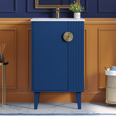 20-" Bathroom Vanity With Ceramic Sink, Freestanding Single Vanity Set With Soft Closing Door, Chic Half-Moon Pulls, French Style