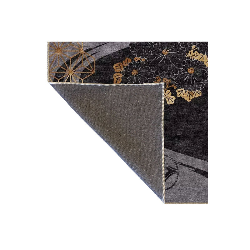 Tapis décoratif route et floral noir, Sous-tapis rectangulaire de 3 pi 3 po x 4 pi 11 po