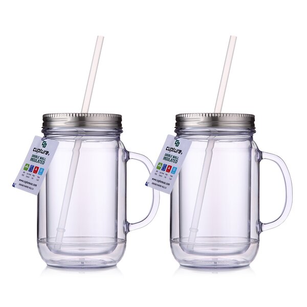 32 Oz Clear Acrylic Tumbler with Straw and Lid, Double Wall Plastic  Smoothie Cup