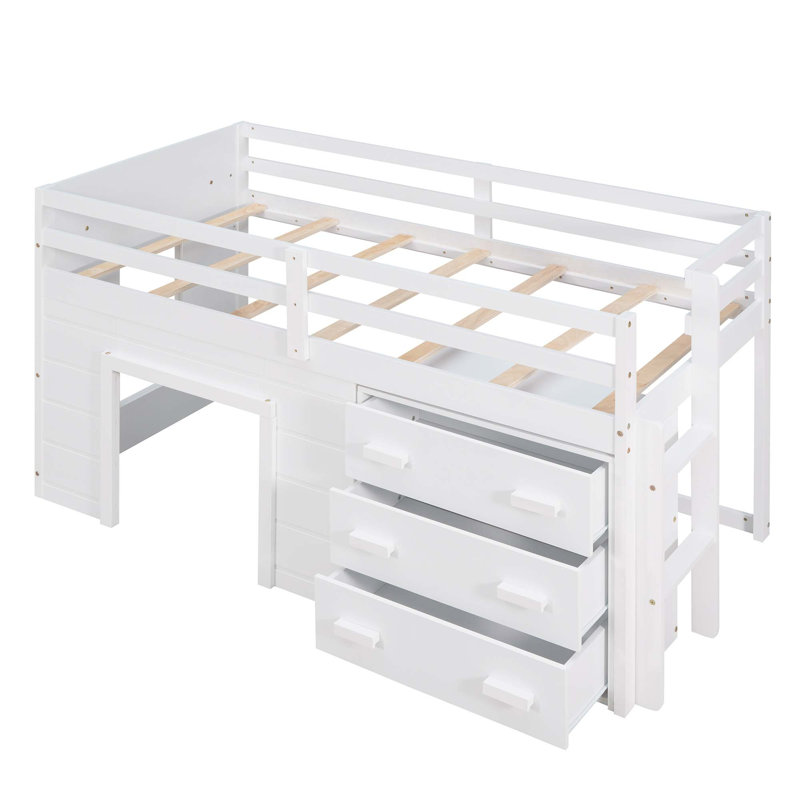 Lit mezzanine avec armoire et tablette, Blanc
