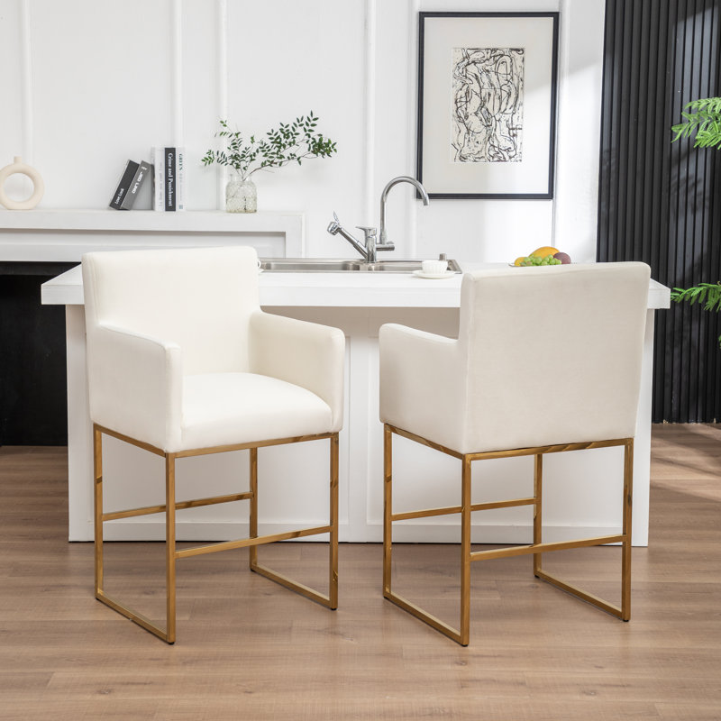Tabouret de comptoir rembourré avec structure en métal, Beige