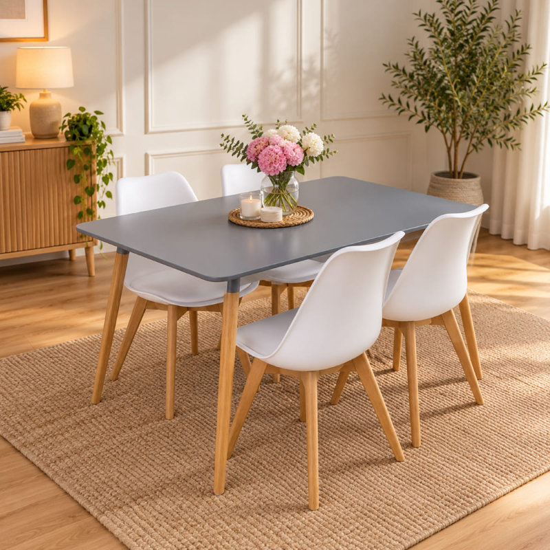 Gisele 4 -Person Dining Set, Grey, White
