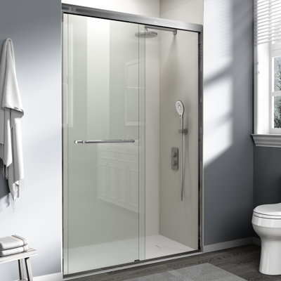 Semi-Frameless Double Sliding Shower Door, 44-48 In. W X 72 In. H, 1/4 Inch Clear Tempered Glass, Brushed Nickel Finish | Gift Idea