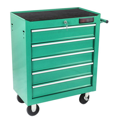 Tool Cabinet With 5 Drawers, Locking Mechanism & 4 Movable Wheels Drawers Workshop Chest Lock Rolling -