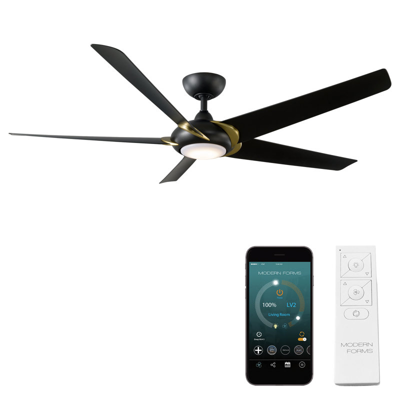 62" Lucid 5 - Blade Outdoor/Indoor Smart Standard Ceiling Fan with Remote Control and LED Light Kit Included, Works With Alexa and iOS or Android App