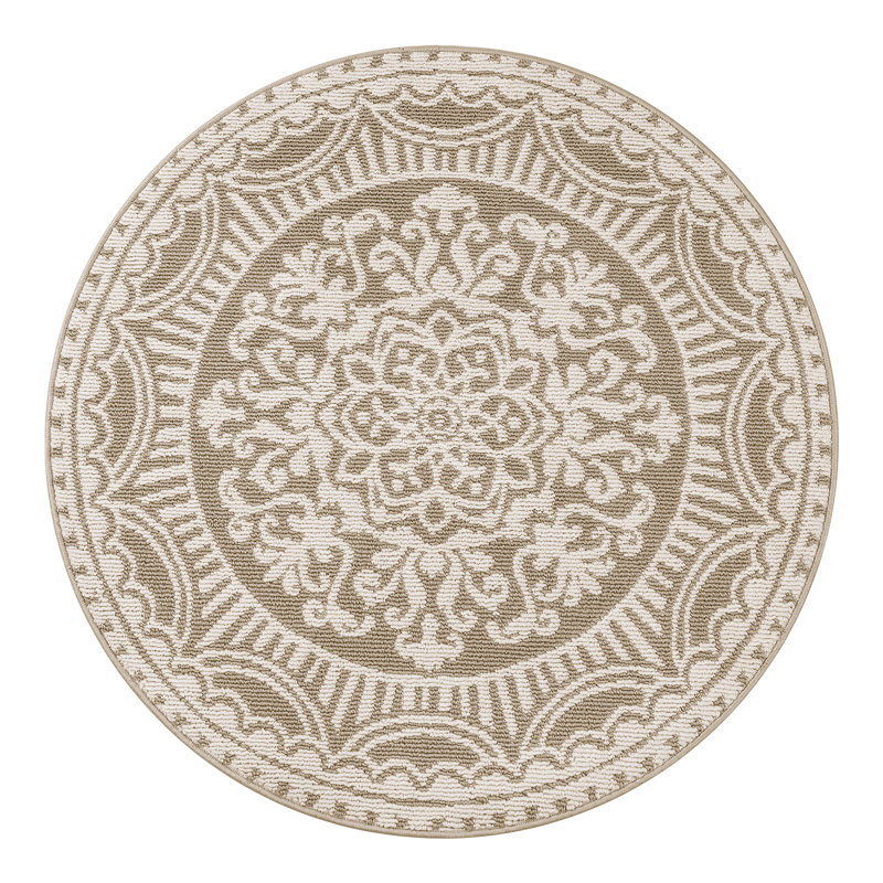 Round Medallion Stain-Resistant Beige Area Rug, Round 5'