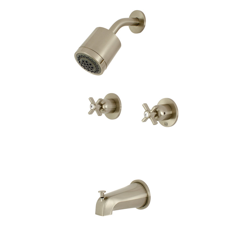Kingston Brass Millennium Double-Handle Tub and Shower Faucet, Brushed Nickel