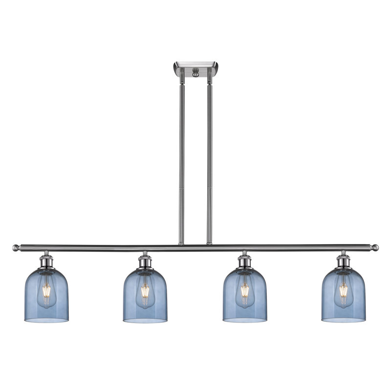 Luminaire suspendu pour îlot de cuisine 4 lumières Odaniel, Bleu princesse, Nickel satiné brossé