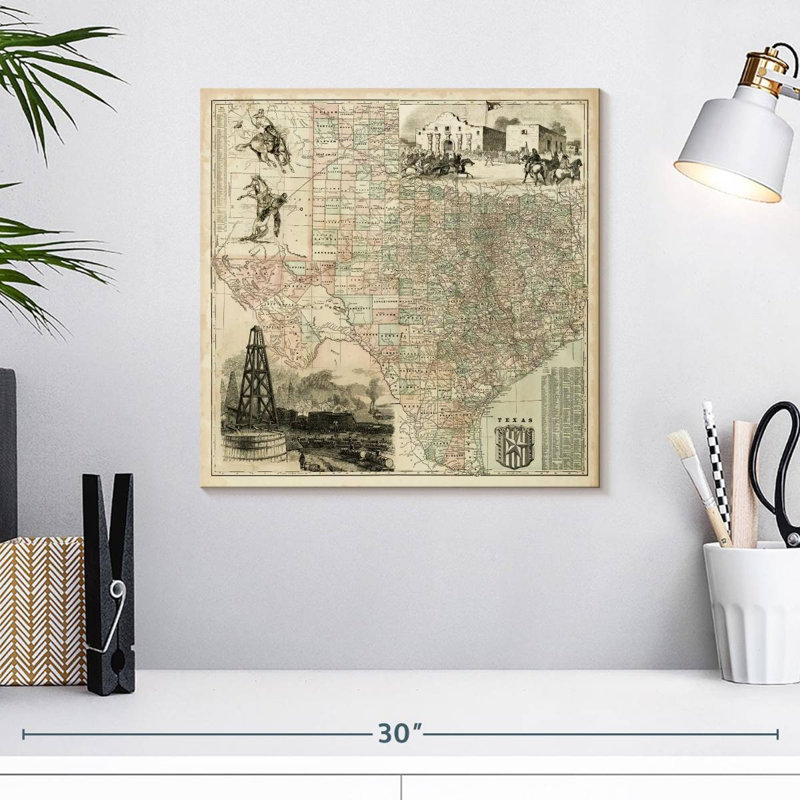 Carte du Texas à Aliaz, H 16 po x l 16 po