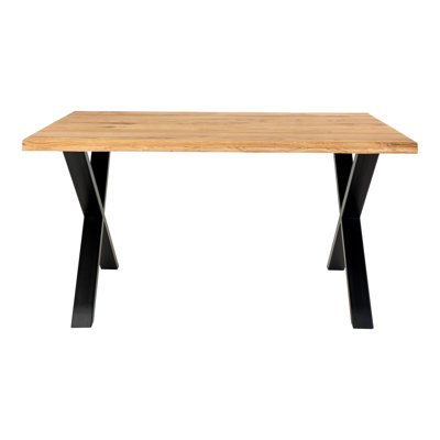 Elsass Oak Rectangular Wood Top Dining Table with Steel Base