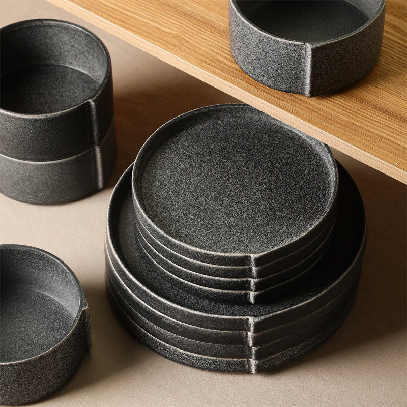 Charcoal Ceramic 24-Piece Dinnerware Set, Service for 8