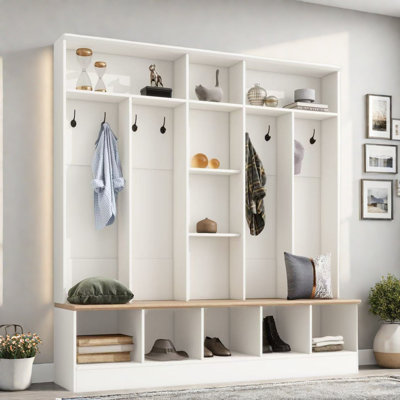 Wide Design Hall Tree With Storage Bench, Shoe Cabinet, Shelves And 8 Hooks by Red Barrel Studio