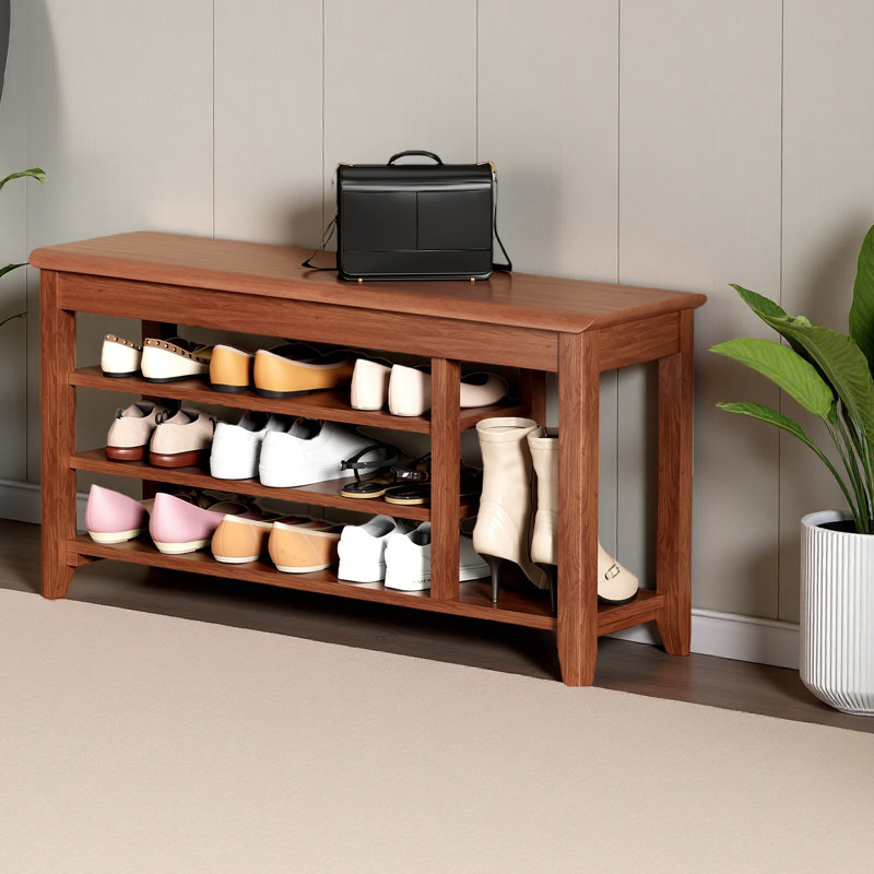 100% Solid Wood Front Door Shoe Rack, Closet Solid Wood Shoe Bench, Load-Bearing 550 Pounds, Entryway, Hallway, Hallway Shoe Rack With Space For Boots