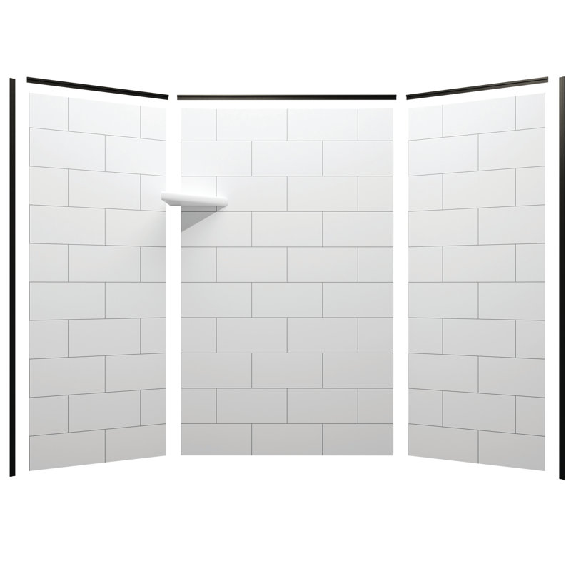Flexstone Flexstyle 60"W X 36"D X 80"H White/Gray Block Shower Wall Surround With Trim (3-Piece), Matte Black