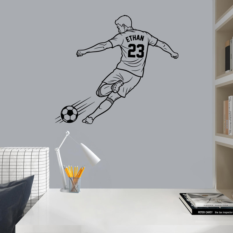Adhésif décoratif silhouette de joueur de football - autocollant en vinyle nom personnalisé pour chambre d'adolescent, art mural de chambre à coucher de garçons - autocollants de joueur de football DS-09