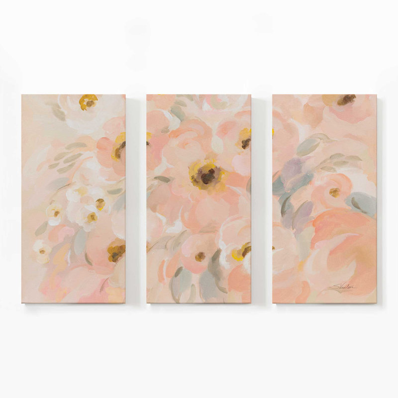 Blushing Blooms | 3 Panel Split Large Canvas Print, 36" H x 54" W