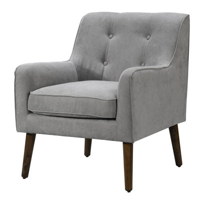 Mid Century Modern Armchair - Steel Gray, Seat, 27.34 In Depth, 18.9" Seat Ht 25" Chair, Gray Fabric, With Buttons, 14.2" Back Height, 31.59" Product Removable Cushion