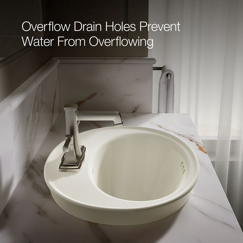Serif Ceramic Oval Drop-In Bathroom Sink with Overflow, Biscuit, 4'' Centerset